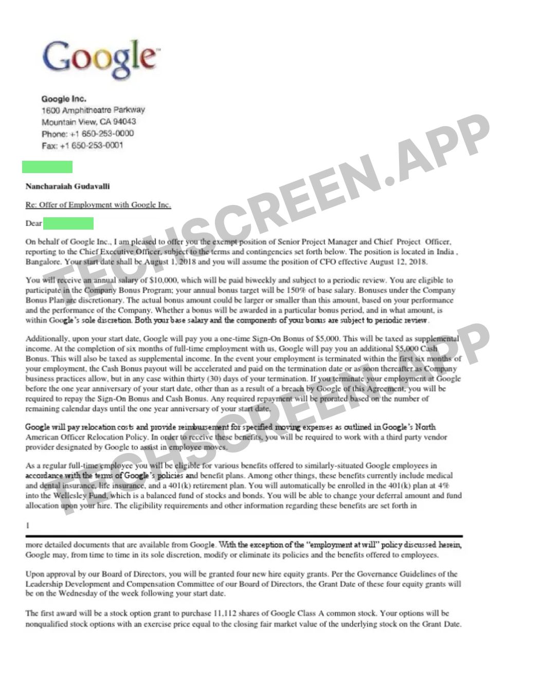 Offer letter shared by Anonymous