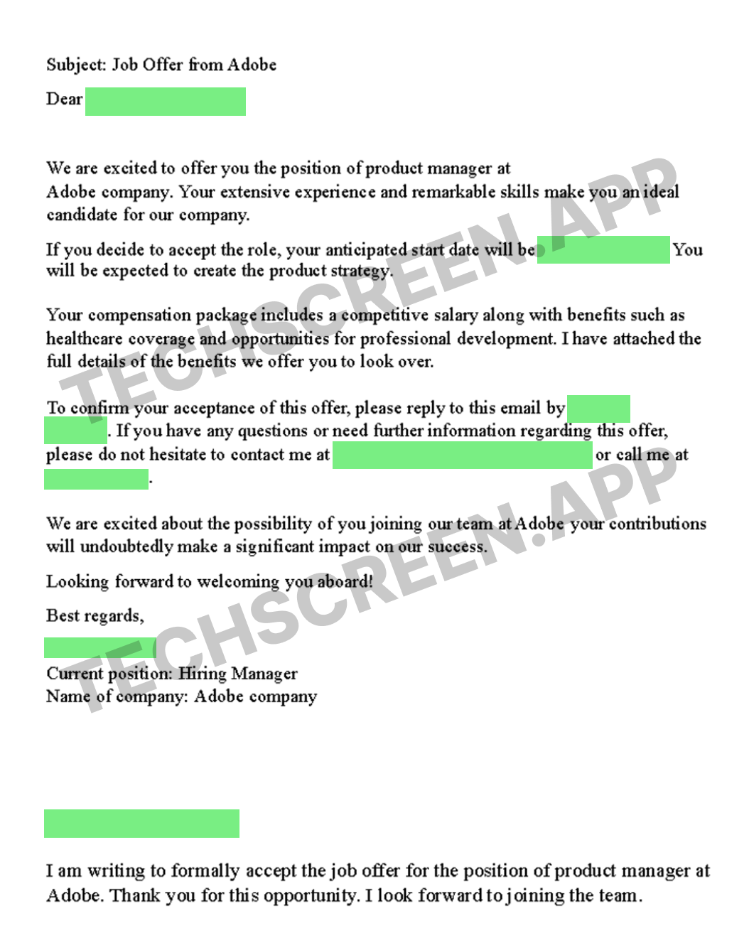 Offer letter shared by Anonymous